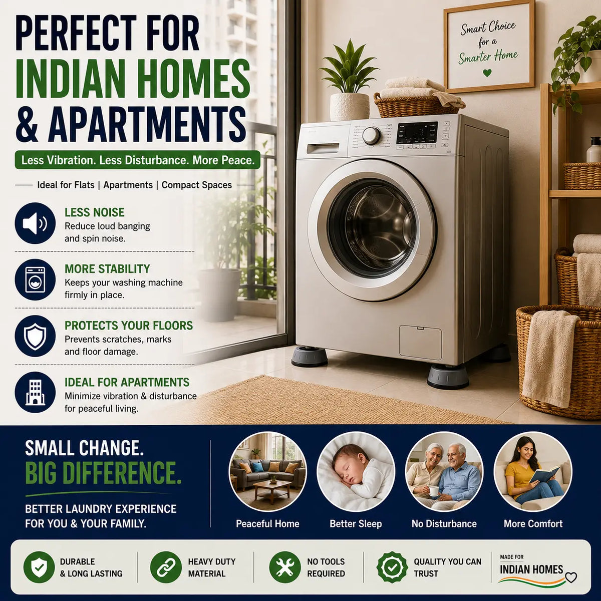 Anti-vibration washing machine pads shown in a modern home, designed to help improve stability and reduce vibration.